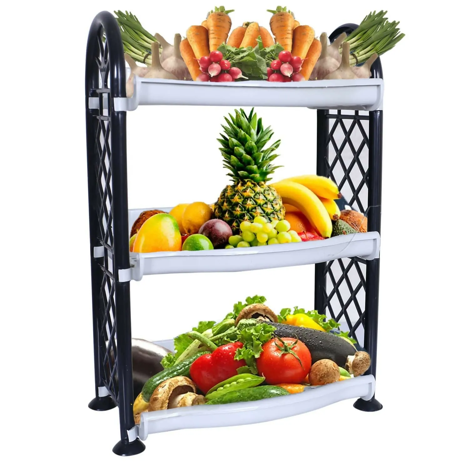 1 Plastic 3 Shelves &1 Plastic 2 Tier Kitchen Storage Rack Home Organising Stand (Pack of 2,Gray)