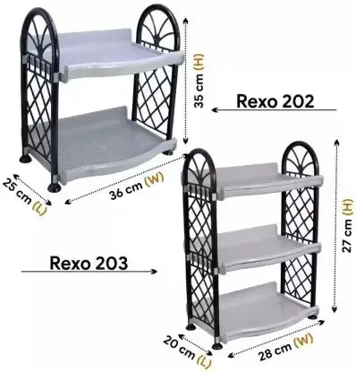 1 Plastic 3 Shelves &1 Plastic 2 Tier Kitchen Storage Rack Home Organising Stand (Pack of 2,Gray)