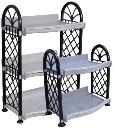 1 Plastic 3 Shelves &1 Plastic 2 Tier Kitchen Storage Rack Home Organising Stand (Pack of 2,Gray)