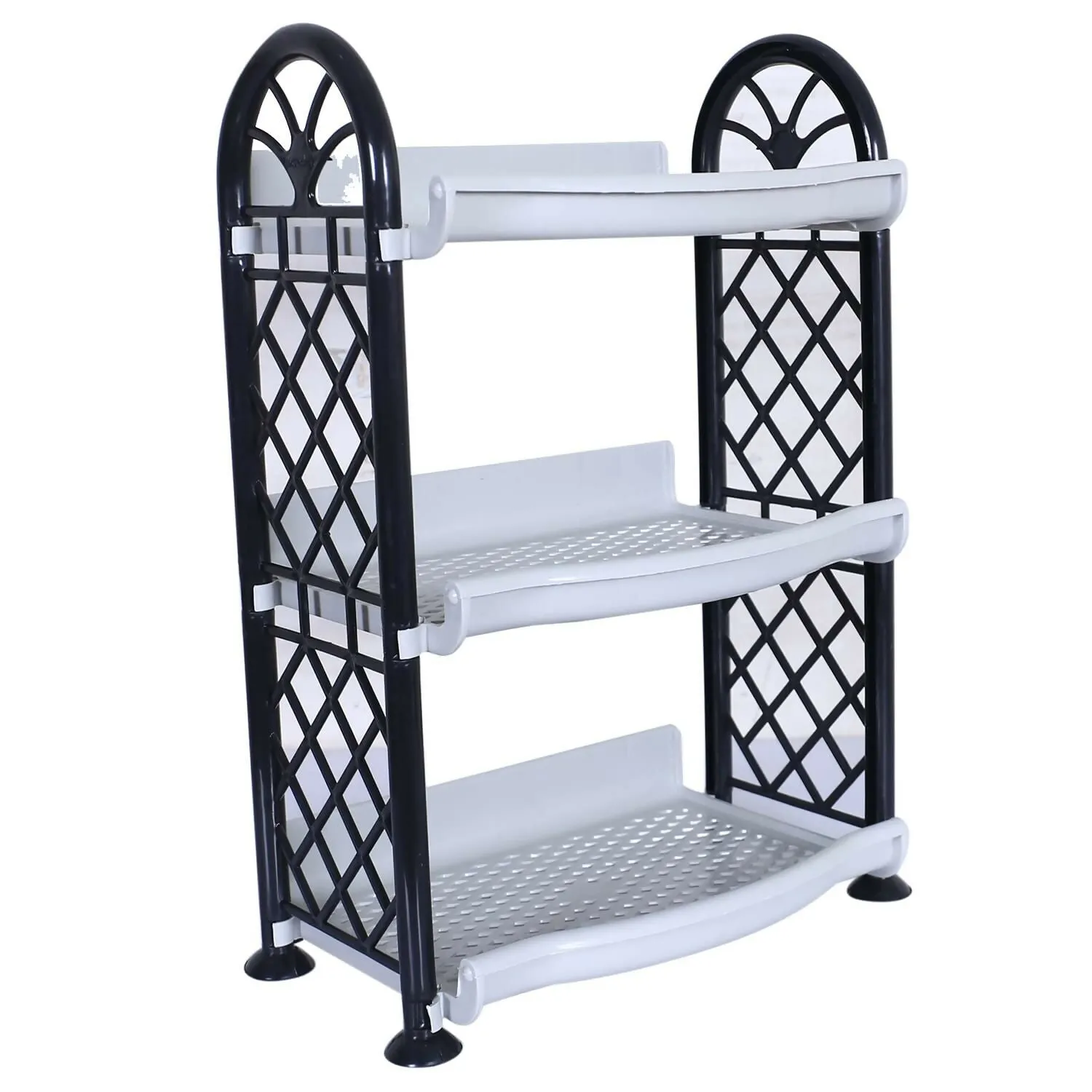 1 Plastic 3 Shelves &1 Plastic 2 Tier Kitchen Storage Rack Home Organising Stand (Pack of 2,Gray)