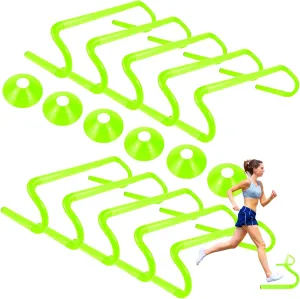 10 Pcs 6" Speed Agility Training Hurdles with 6 Marker Cone Durable Detachable Training Equipments Plyometric All Speed Hurdle for Athletes Soccer Basketball Football Practice