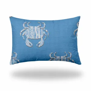 12" X 18" Blue And White Crab Enveloped Coastal Lumbar Indoor Outdoor Pillow