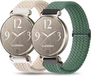 2 Pack Braid Nylon Bands Compatible with Garmin Lily 2, 14mm Stretchy Nylon Soft Loop Straps Quick Release Replacement Adjustable Wristband for Lily 2 Classic/Active Smart Watch Accessory for Women