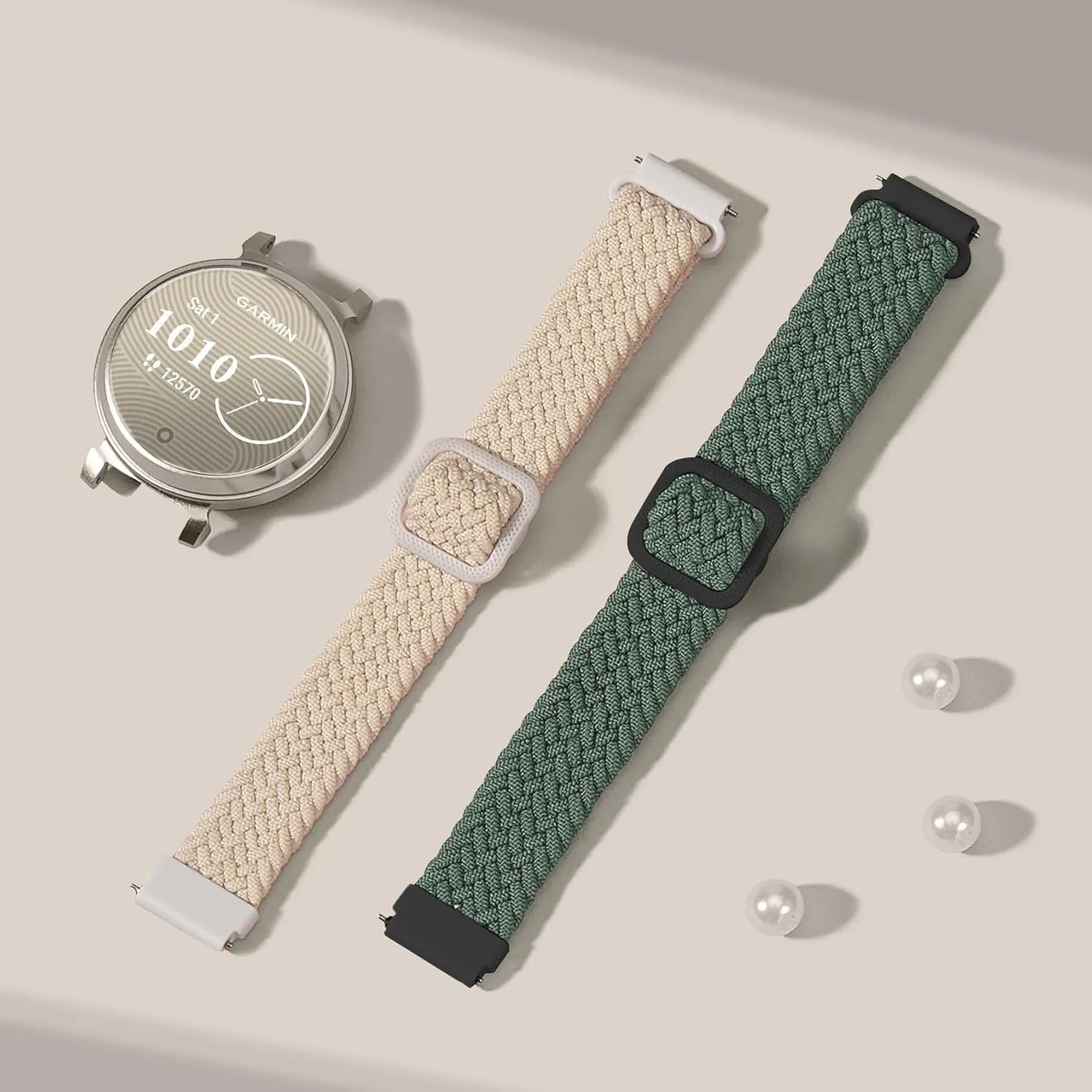 2 Pack Braid Nylon Bands Compatible with Garmin Lily 2, 14mm Stretchy Nylon Soft Loop Straps Quick Release Replacement Adjustable Wristband for Lily 2 Classic/Active Smart Watch Accessory for Women