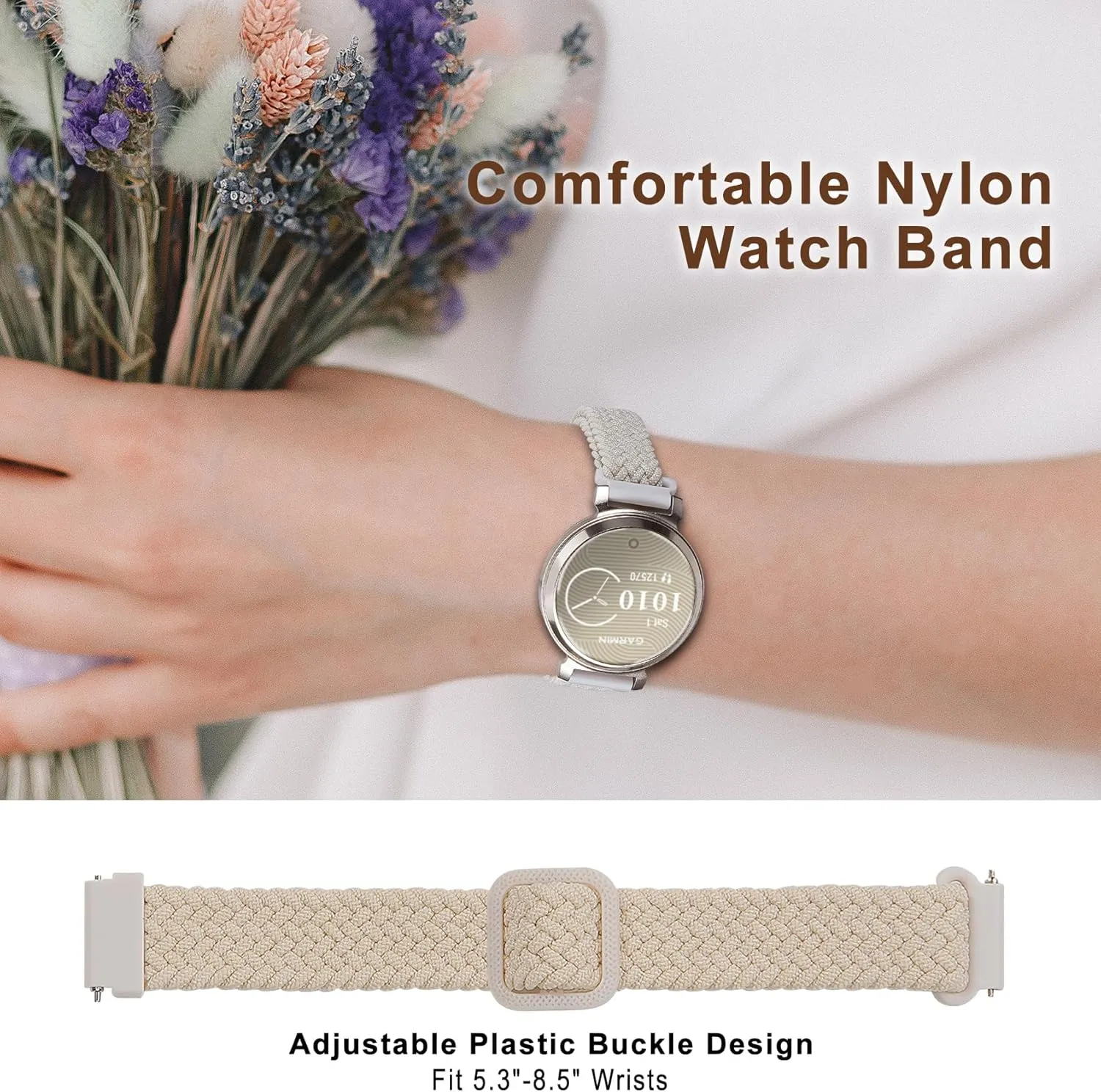 2 Pack Braid Nylon Bands Compatible with Garmin Lily 2, 14mm Stretchy Nylon Soft Loop Straps Quick Release Replacement Adjustable Wristband for Lily 2 Classic/Active Smart Watch Accessory for Women