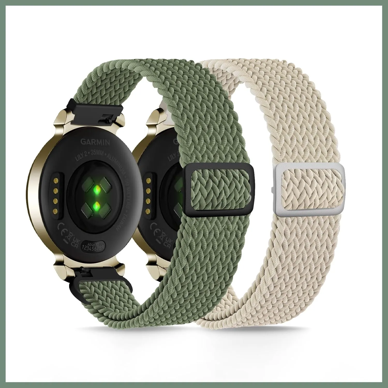 2 Pack Braid Nylon Bands Compatible with Garmin Lily 2, 14mm Stretchy Nylon Soft Loop Straps Quick Release Replacement Adjustable Wristband for Lily 2 Classic/Active Smart Watch Accessory for Women