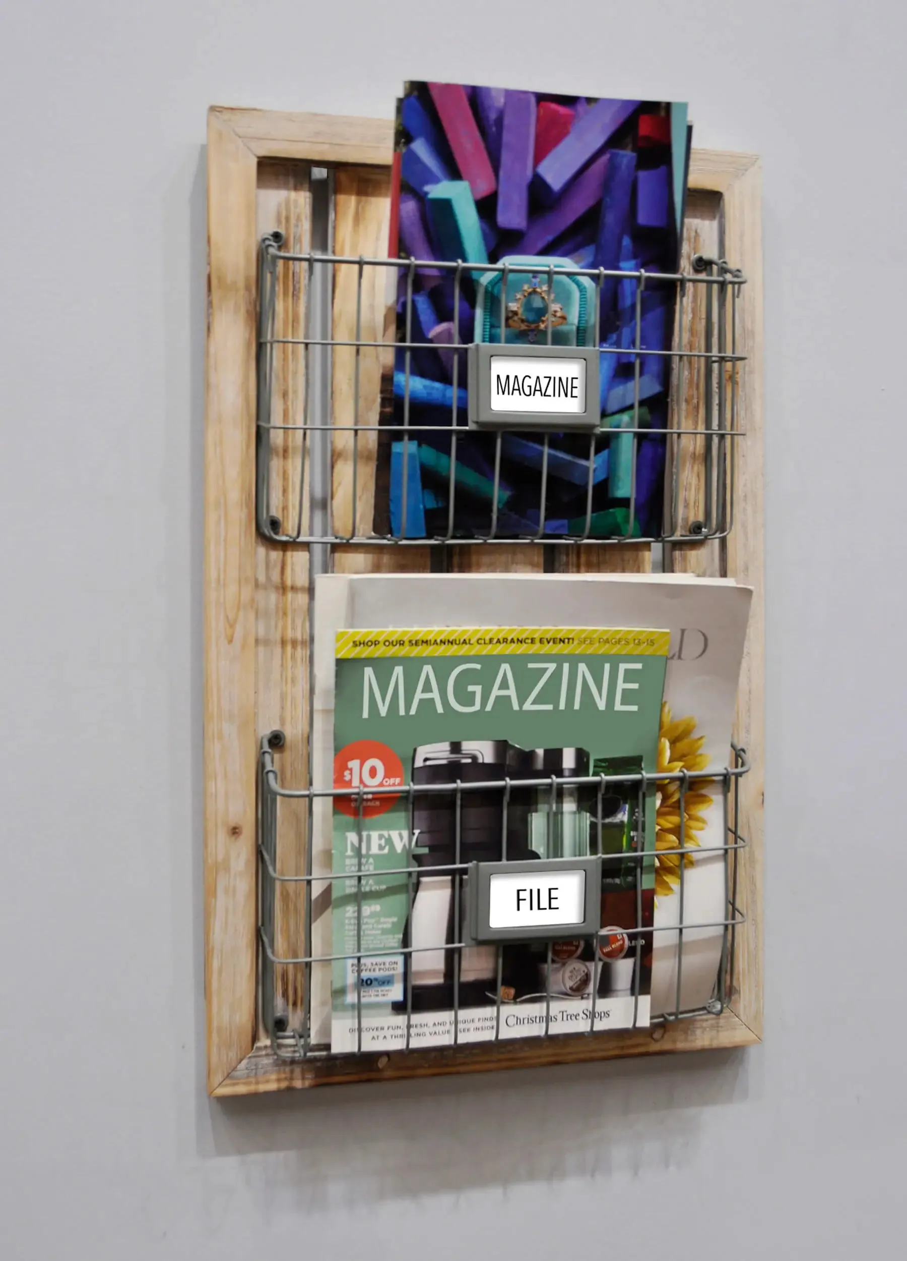 2-Tier Wall-Mounted File Organizer with Unfinished Wood Panel