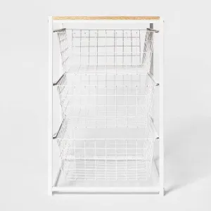 3 Drawer Organizer White Metal with Natural Wood - Brightroom