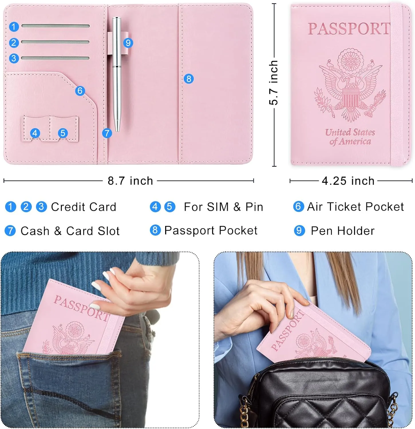 ACdream RFID Blocking Passport Holder Travel Wallet - Premium PU Leather Cover Passport Book with Card Holder, Pen Slot, Keep Organization, and Travel Essentials for Women and Men