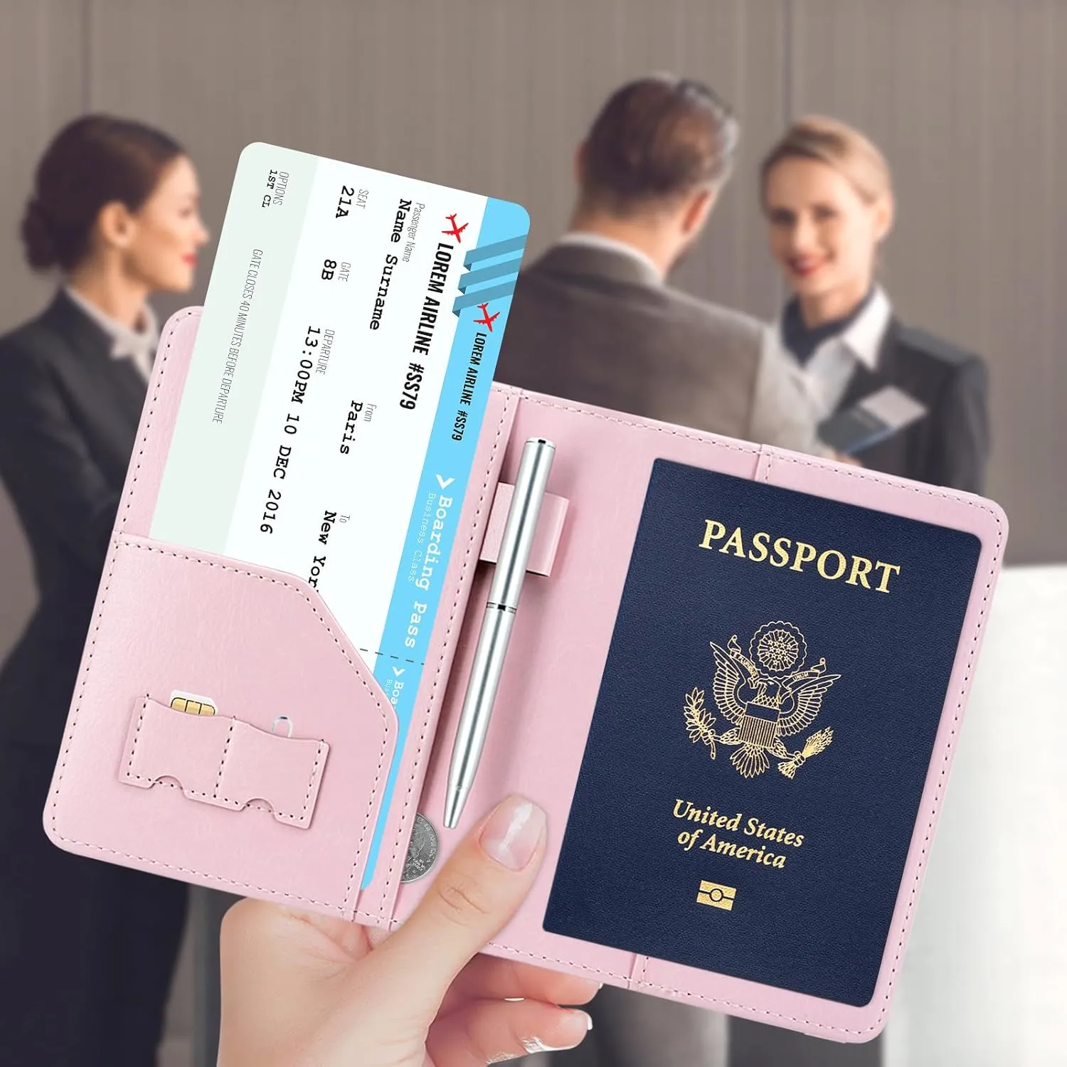 ACdream RFID Blocking Passport Holder Travel Wallet - Premium PU Leather Cover Passport Book with Card Holder, Pen Slot, Keep Organization, and Travel Essentials for Women and Men