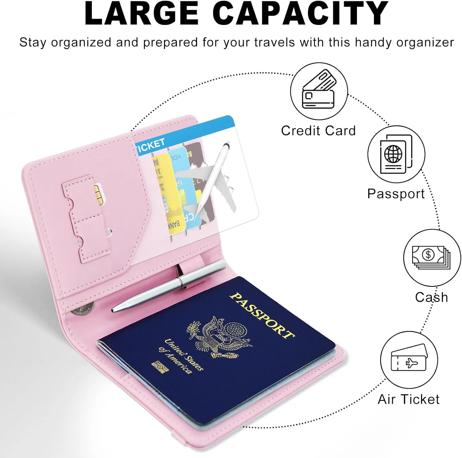 ACdream RFID Blocking Passport Holder Travel Wallet - Premium PU Leather Cover Passport Book with Card Holder, Pen Slot, Keep Organization, and Travel Essentials for Women and Men