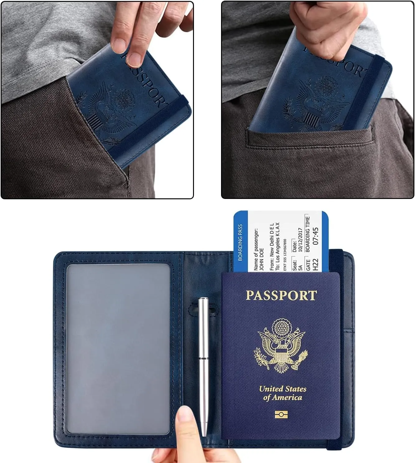 ACdream RFID Blocking Passport Holder Travel Wallet - Premium PU Leather Cover Passport Book with Card Holder, Pen Slot, Keep Organization, and Travel Essentials for Women and Men