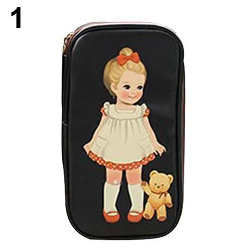 Adorable Cartoon Doll Girl Illustrated Storage Pouch and Organizer