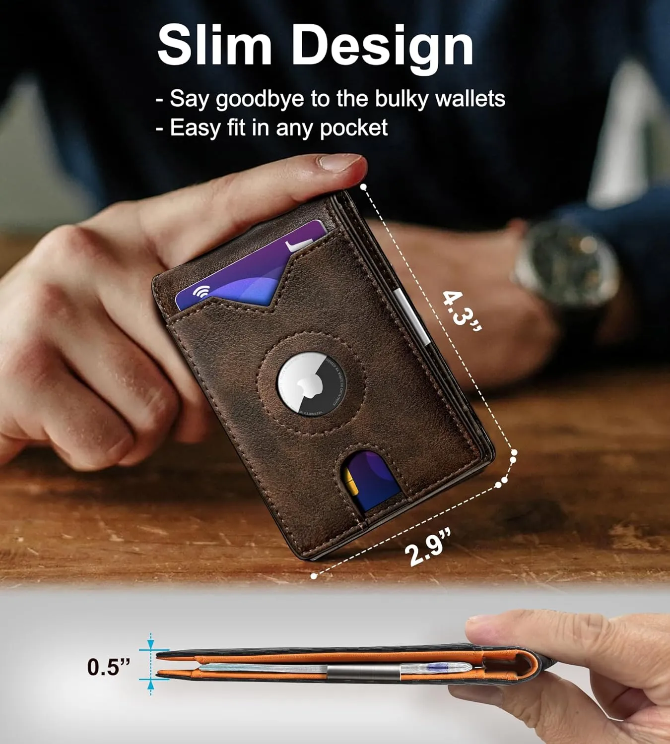 Airtag Wallet for Men,with Money Clip 11 Cards Slim Front Pocket Leather RFID Blocking Wallet with Gift Box