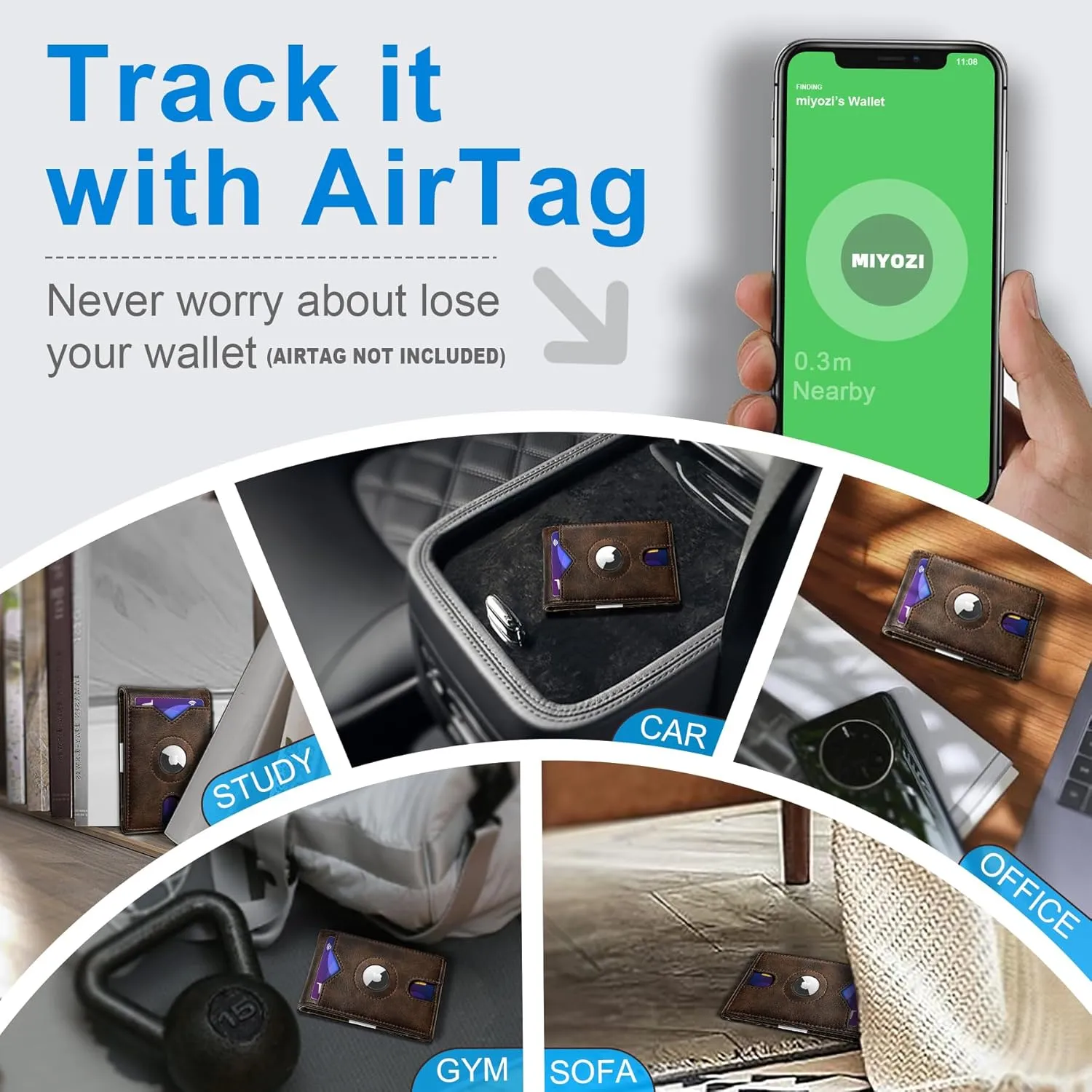 Airtag Wallet for Men,with Money Clip 11 Cards Slim Front Pocket Leather RFID Blocking Wallet with Gift Box