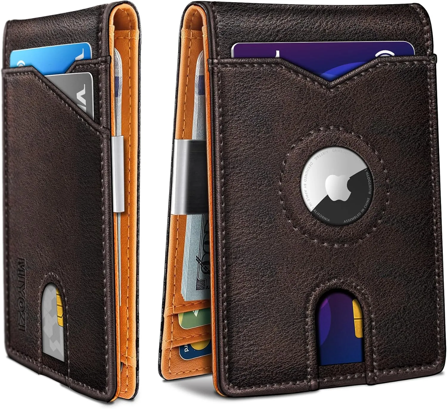 Airtag Wallet for Men,with Money Clip 11 Cards Slim Front Pocket Leather RFID Blocking Wallet with Gift Box