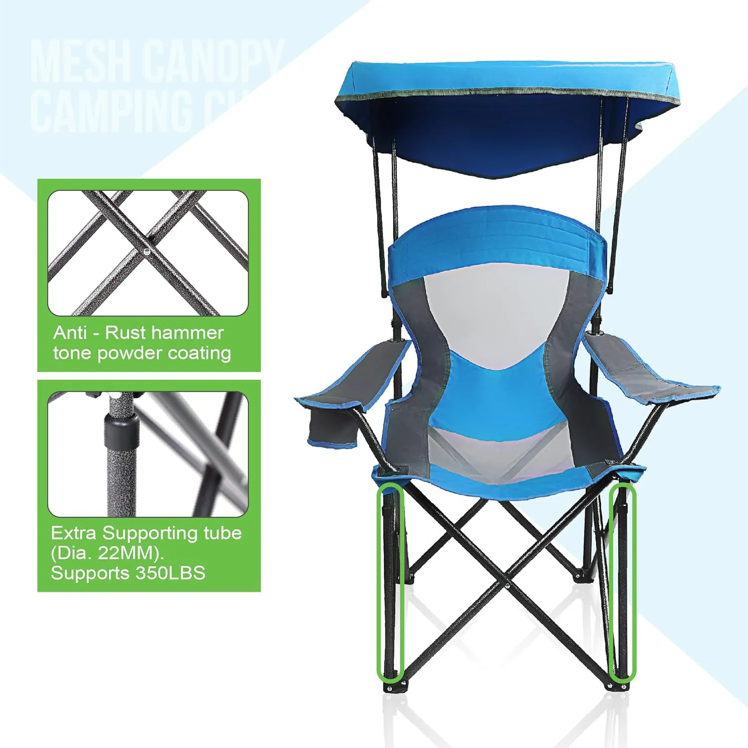 ALPHA CAMP Heavy Duty Canopy Lounge Chair Sunshade Hiking Travel Chair with Cup Holder
