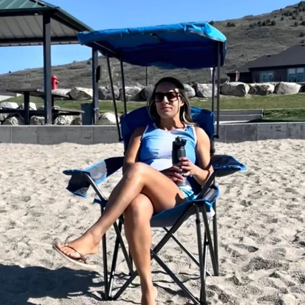 ALPHA CAMP Heavy Duty Canopy Lounge Chair Sunshade Hiking Travel Chair with Cup Holder