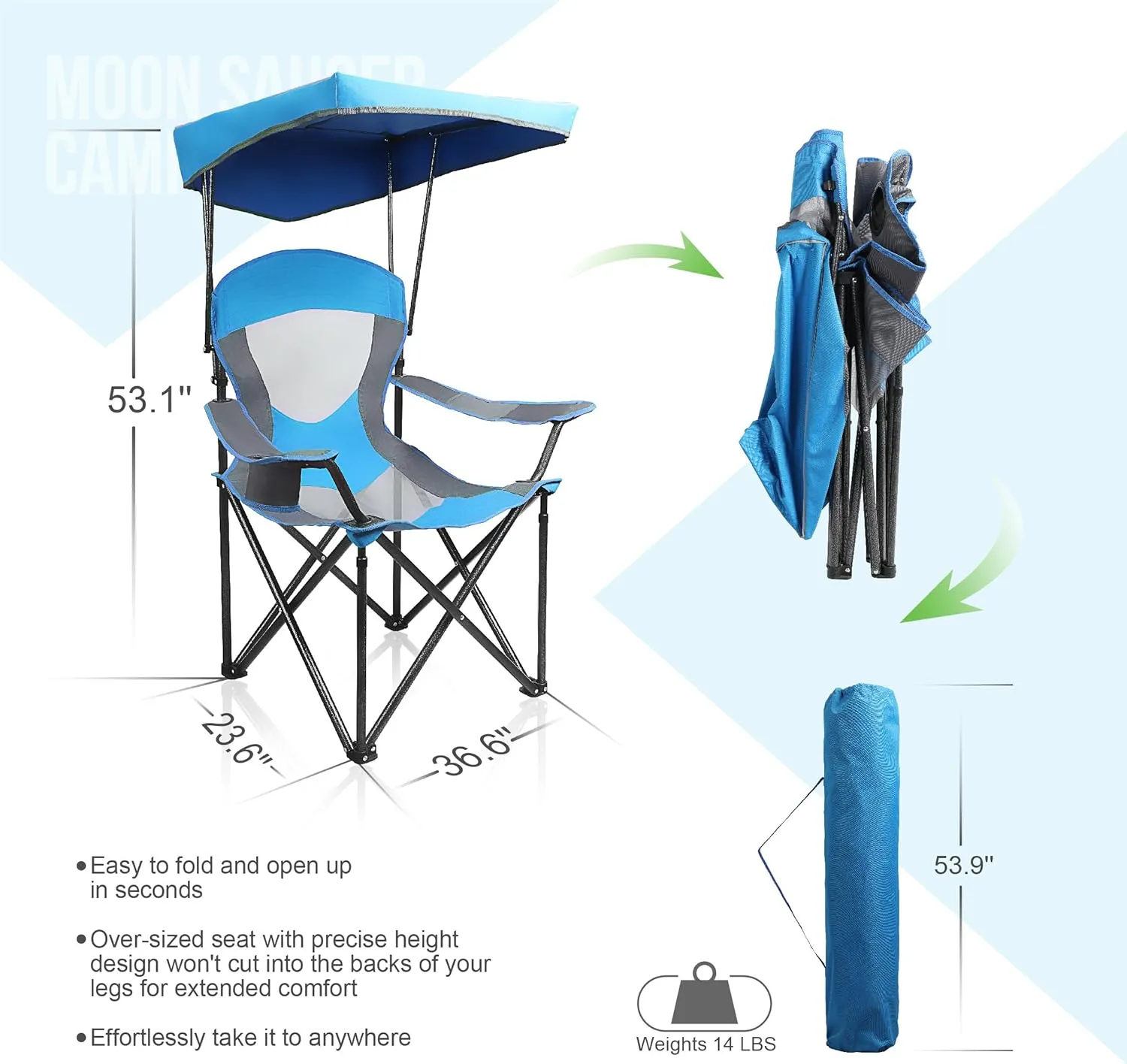 ALPHA CAMP Heavy Duty Canopy Lounge Chair Sunshade Hiking Travel Chair with Cup Holder
