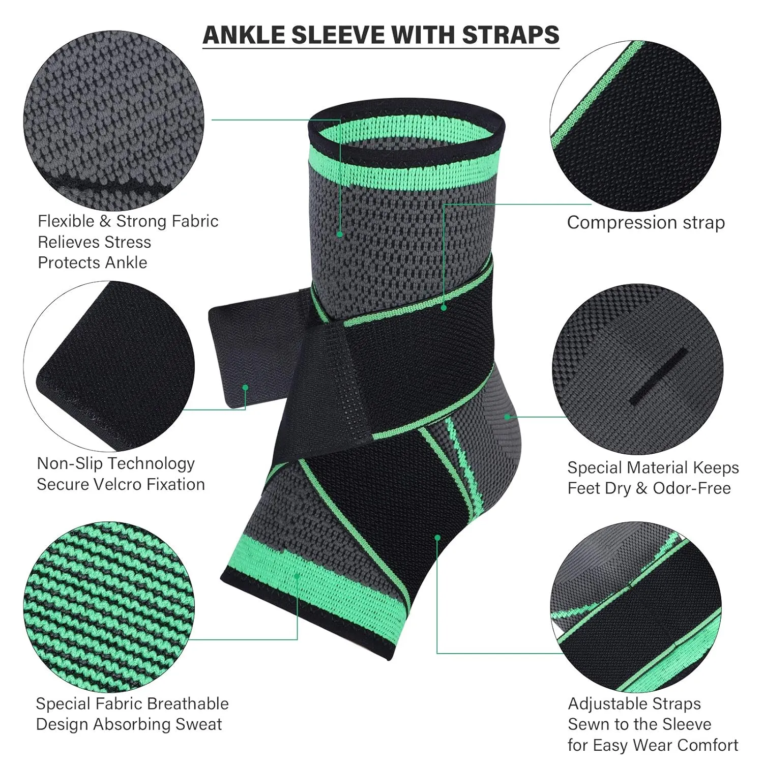 Ankle Support Brace, Adjustable Compression Ankle Support, for Men Women Achilles Tendon Support and Plantar Fasciitis, Stabilize Ligaments, Eases Pain Swelling and Sprained Ankle Pain (Large)