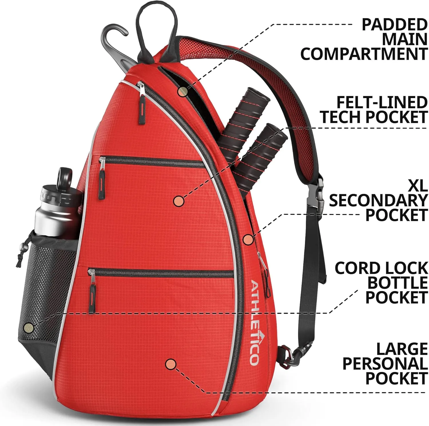 Athletico Sling Bag - Crossbody Backpack for Pickleball, Tennis, Racketball, and Travel for Men and Women