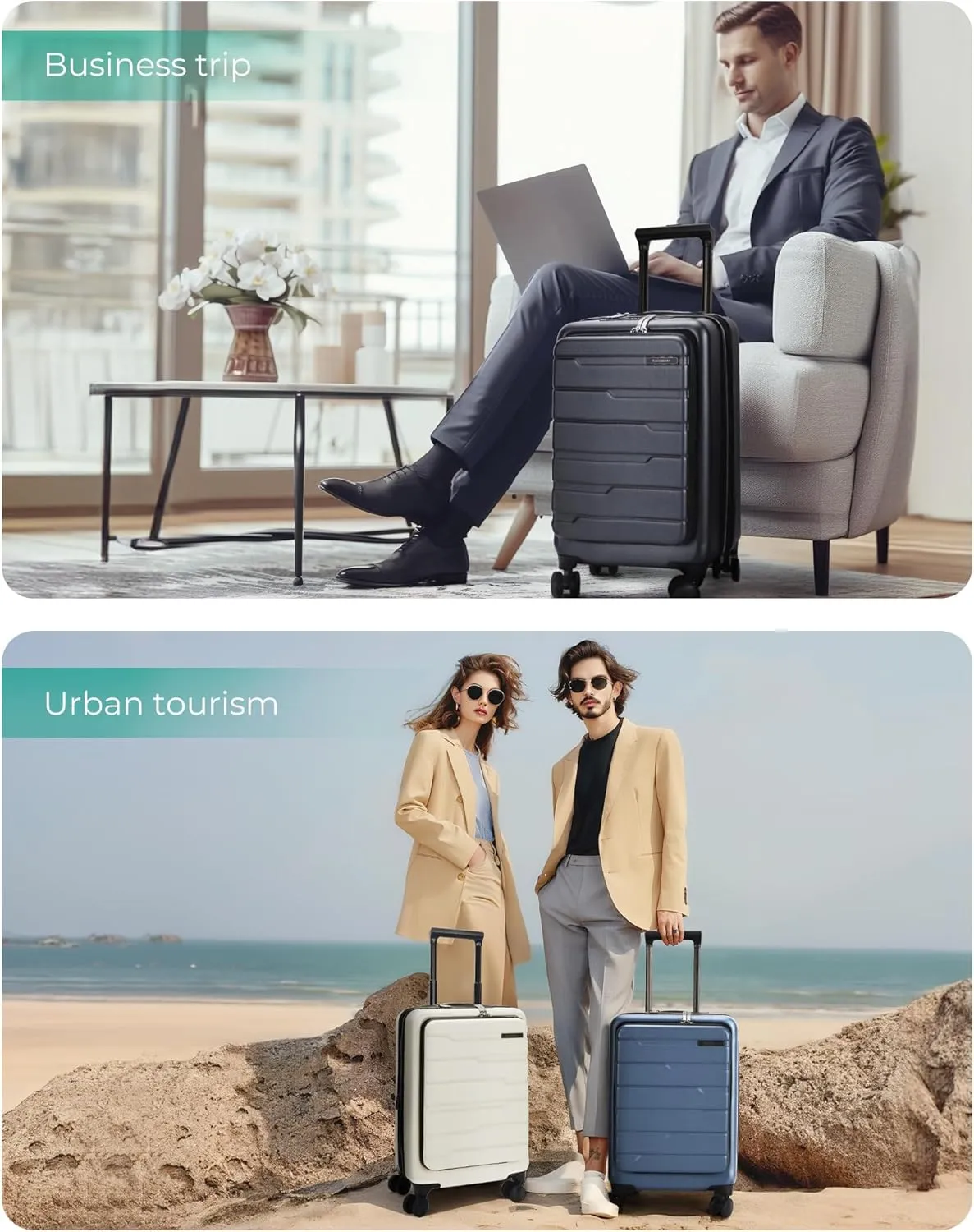 BAGSMART Expandable Carry On Luggage 22x14x9 Airline Approved, 20 Inch Suitcase with Spinner Wheels, Charging Ports, TSA Lock, Hard Shell Front Opening for Men Women Travel Business, Black