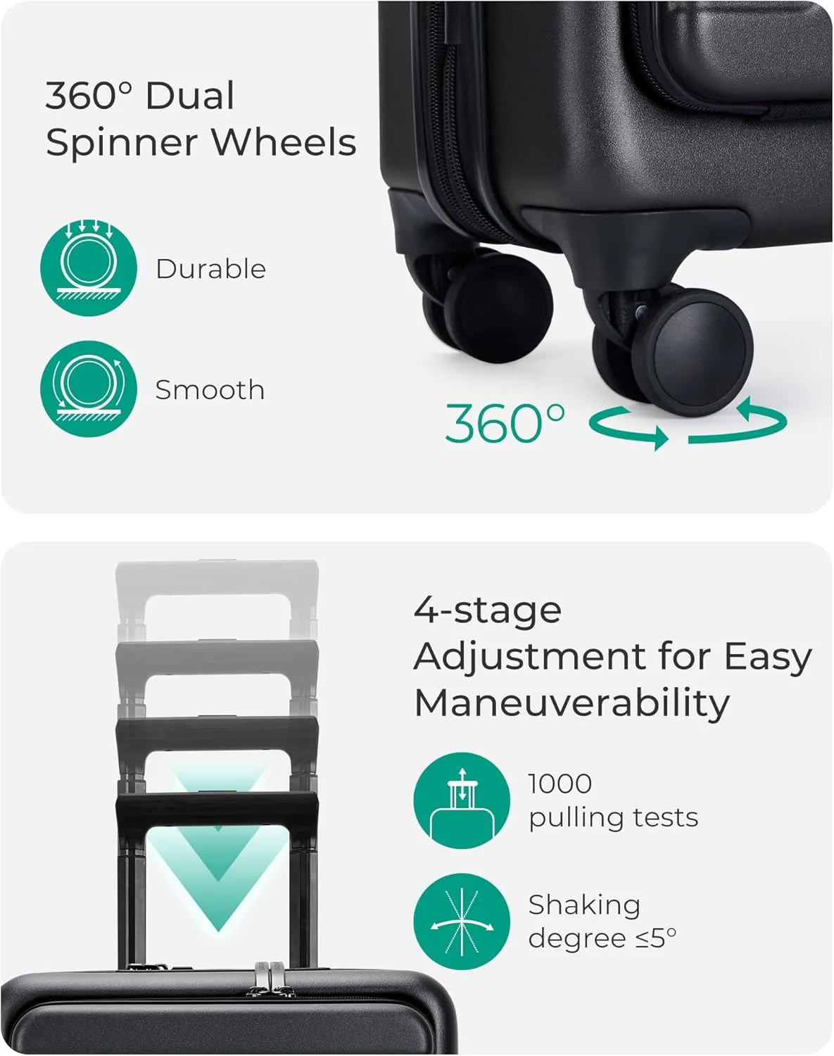 BAGSMART Expandable Carry On Luggage 22x14x9 Airline Approved, 20 Inch Suitcase with Spinner Wheels, Charging Ports, TSA Lock, Hard Shell Front Opening for Men Women Travel Business, Black