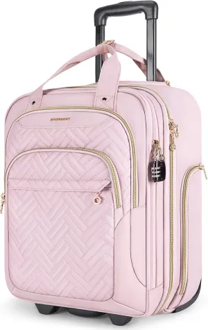 BAGSMART Underseat Carry On Luggage Airline approved,16-inch Underseater Softside Travel Suitcase with Wheels Lightweight Overnight Rolling Carry-on Luggage for Women Men Weekender, Pink