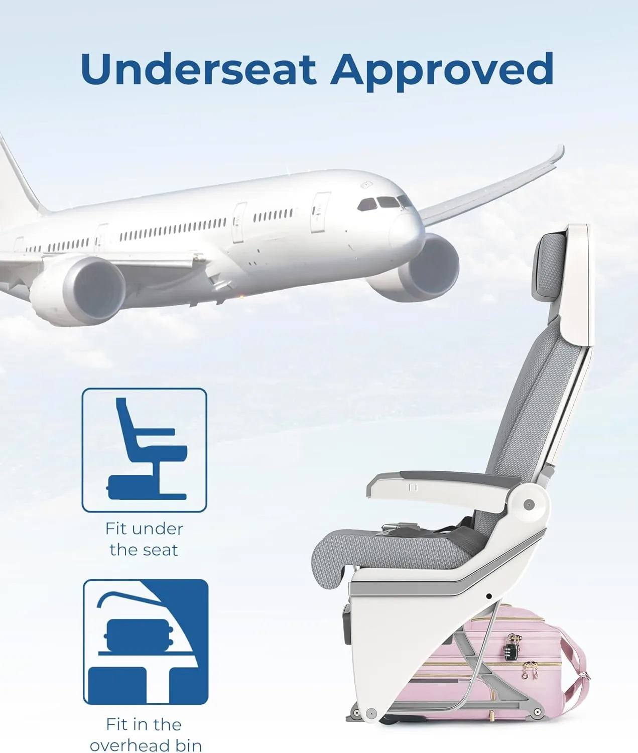 BAGSMART Underseat Carry On Luggage Airline approved,16-inch Underseater Softside Travel Suitcase with Wheels Lightweight Overnight Rolling Carry-on Luggage for Women Men Weekender, Pink