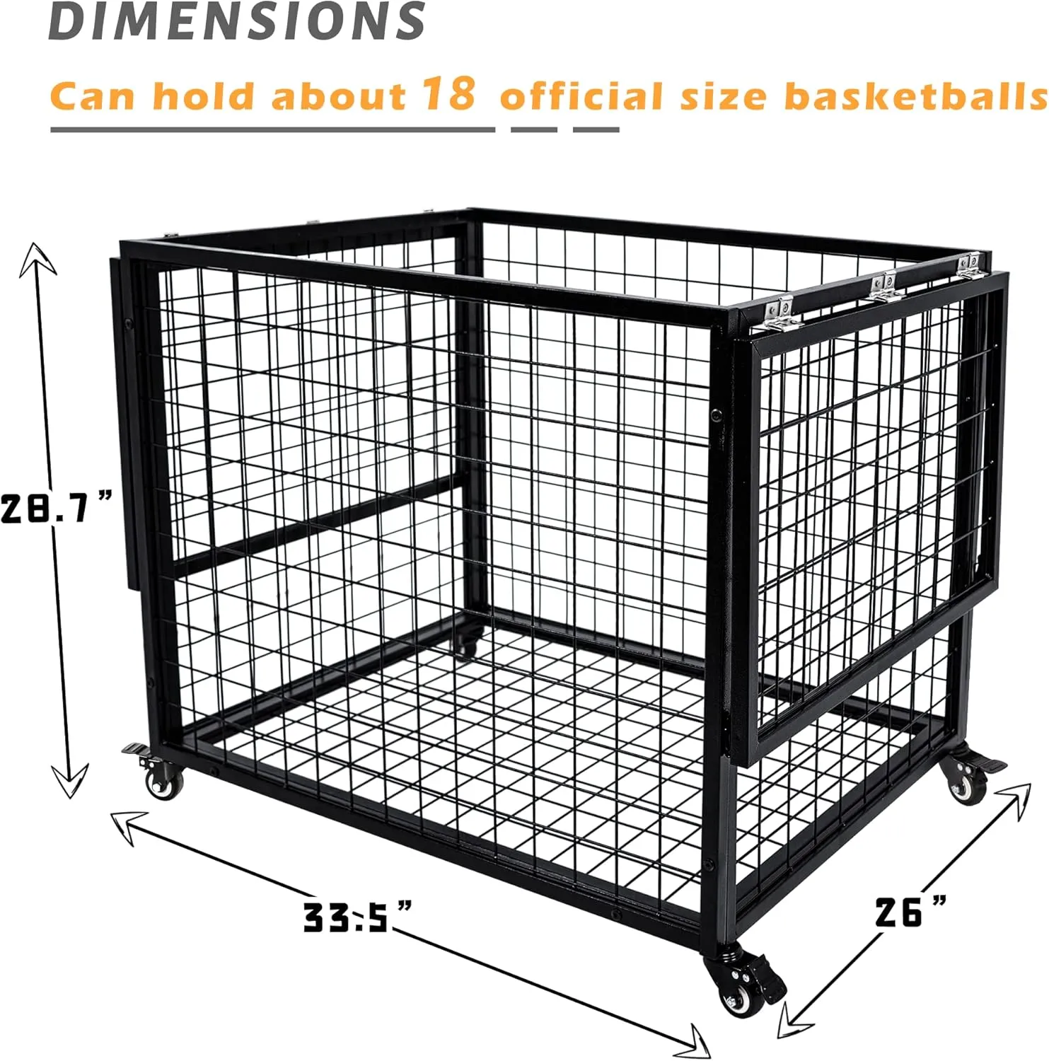 Ball Cart Garage Sports Equipment Basketball Organizer with Lockable Lid, Basketball Storage Bin for Indoor Outdoor, Rolling Exercise Ball Holder for Gym, School, Club