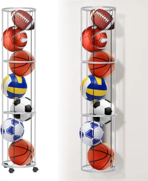 Ball Storage Rack - Wall Mount Basketball Holder & Sports Ball Organizer for Garage, Indoor Rooms, Gyms and Outdoor Use