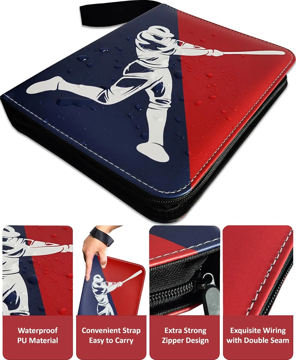 Baseball Card Binder 900 Pockets, 50 Sleeves Large Baseball Binder 3 Ring Zipper Trading Cards Holder 9 Pocket, Sport Collection Book Storage Box Organizer, Album Folder Case Photocard Protector Gift