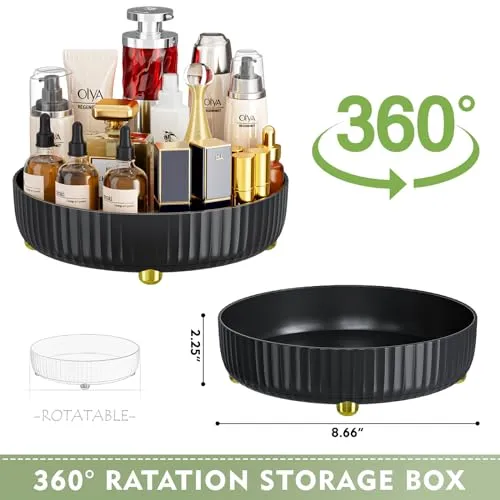 Bathroom Organizers and Storage,Rotating Makeup Organizer Tray for Perfume,Skincare,Cosmetics and Bathroom Storage,Lazy Susan Organizer,Black