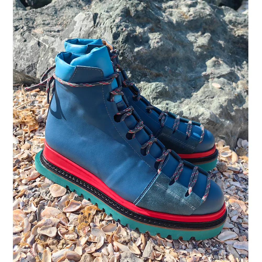 Blue Fall Joy blue leather men booties