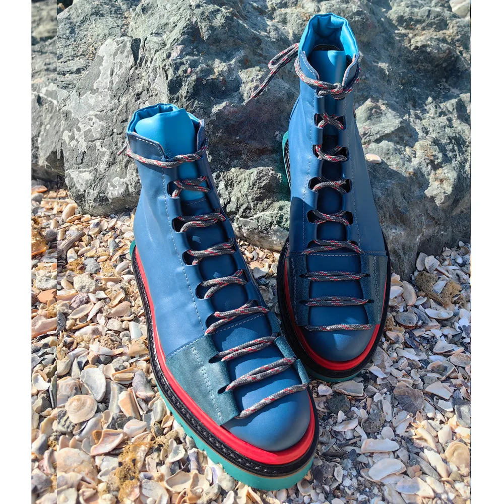 Blue Fall Joy blue leather men booties