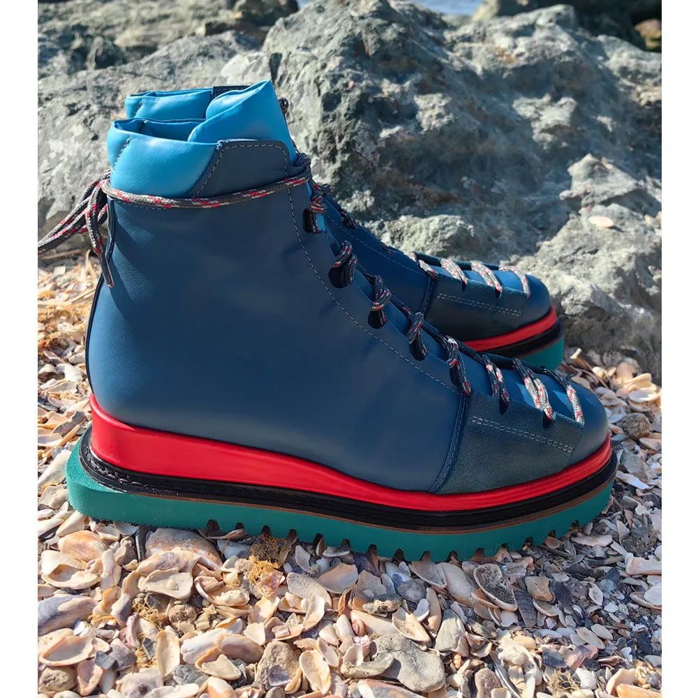 Blue Fall Joy blue leather men booties