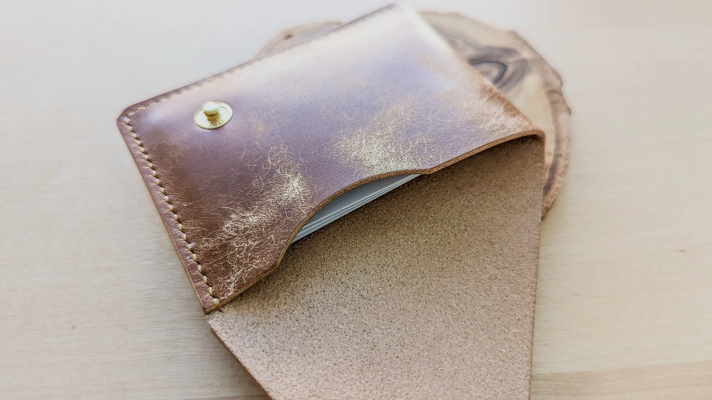 Caramel Italian Leather Asymmetrical Minimalist Snap Wallet