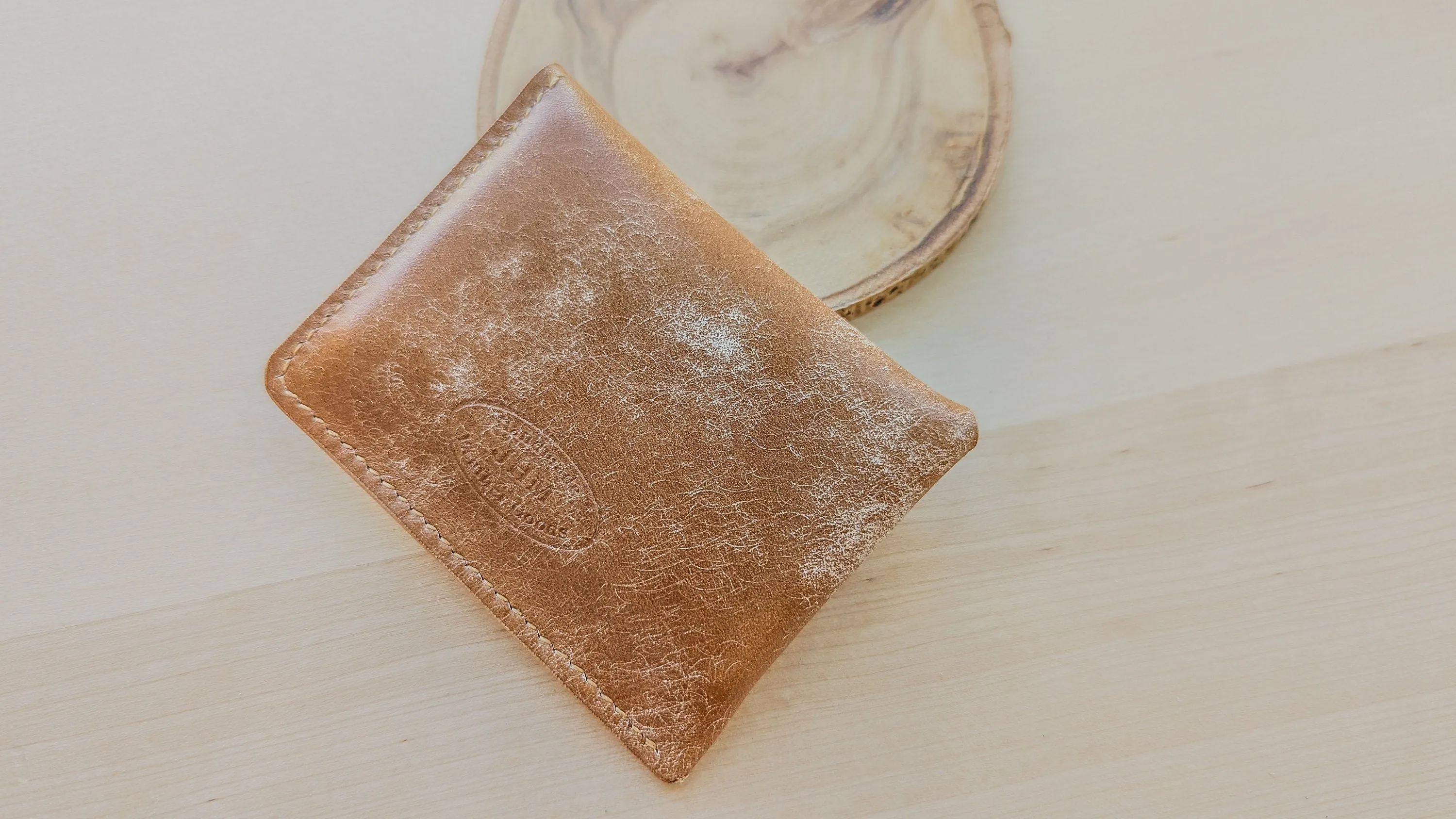 Caramel Italian Leather Asymmetrical Minimalist Snap Wallet