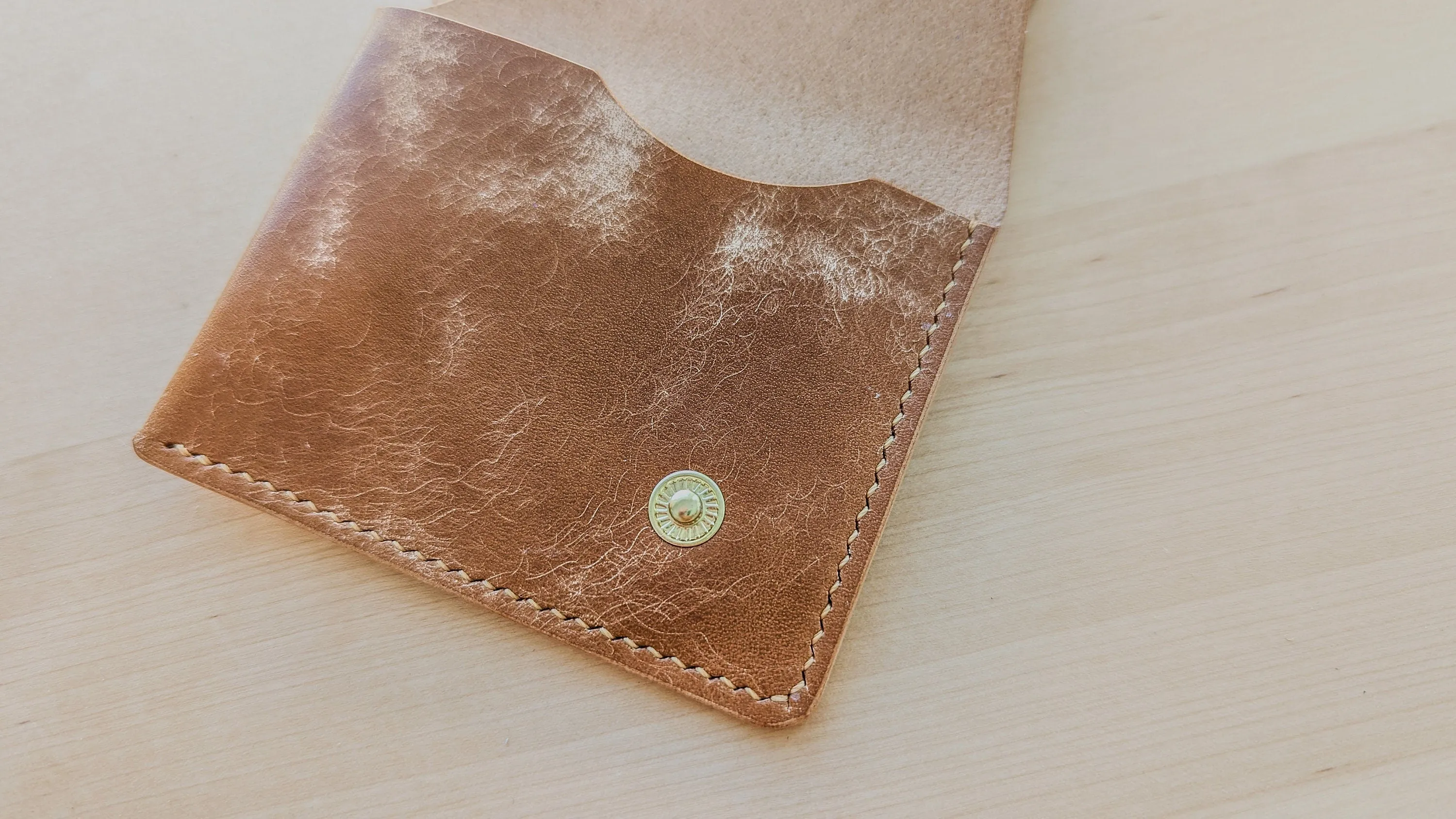 Caramel Italian Leather Asymmetrical Minimalist Snap Wallet