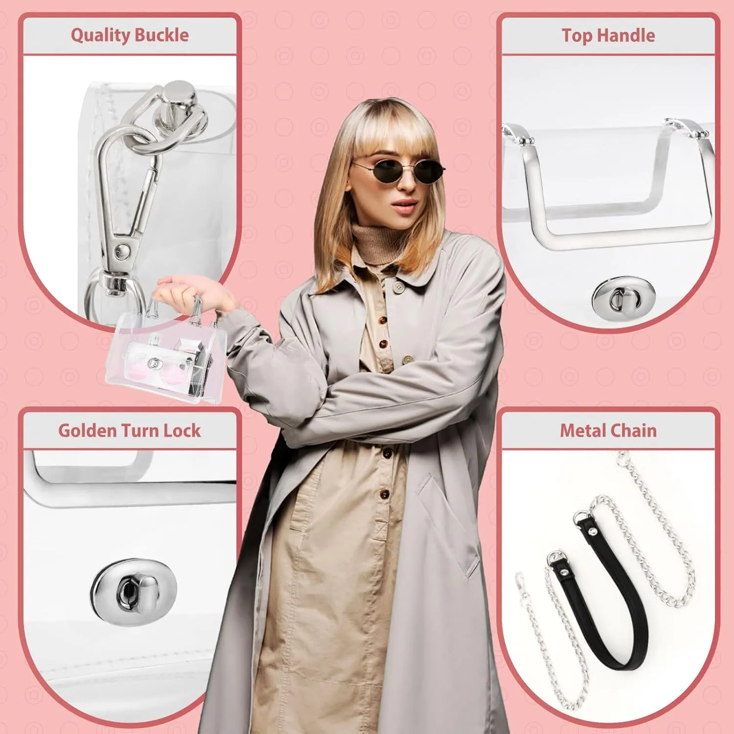 Clear Purse for Women - Stadium Approved Small Crossbody Bag with Zipper, Clear Stadium Bag for Concerts, Sports