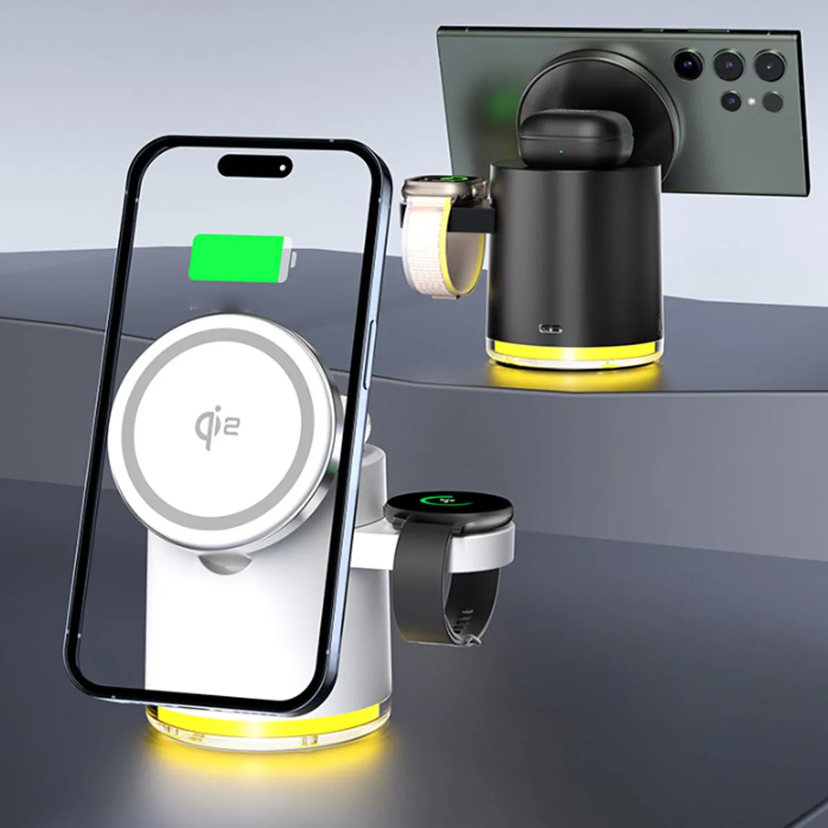CLINGOMATIC Charging Station 3 In 1 Wireless Charger Stand With Halo Light
