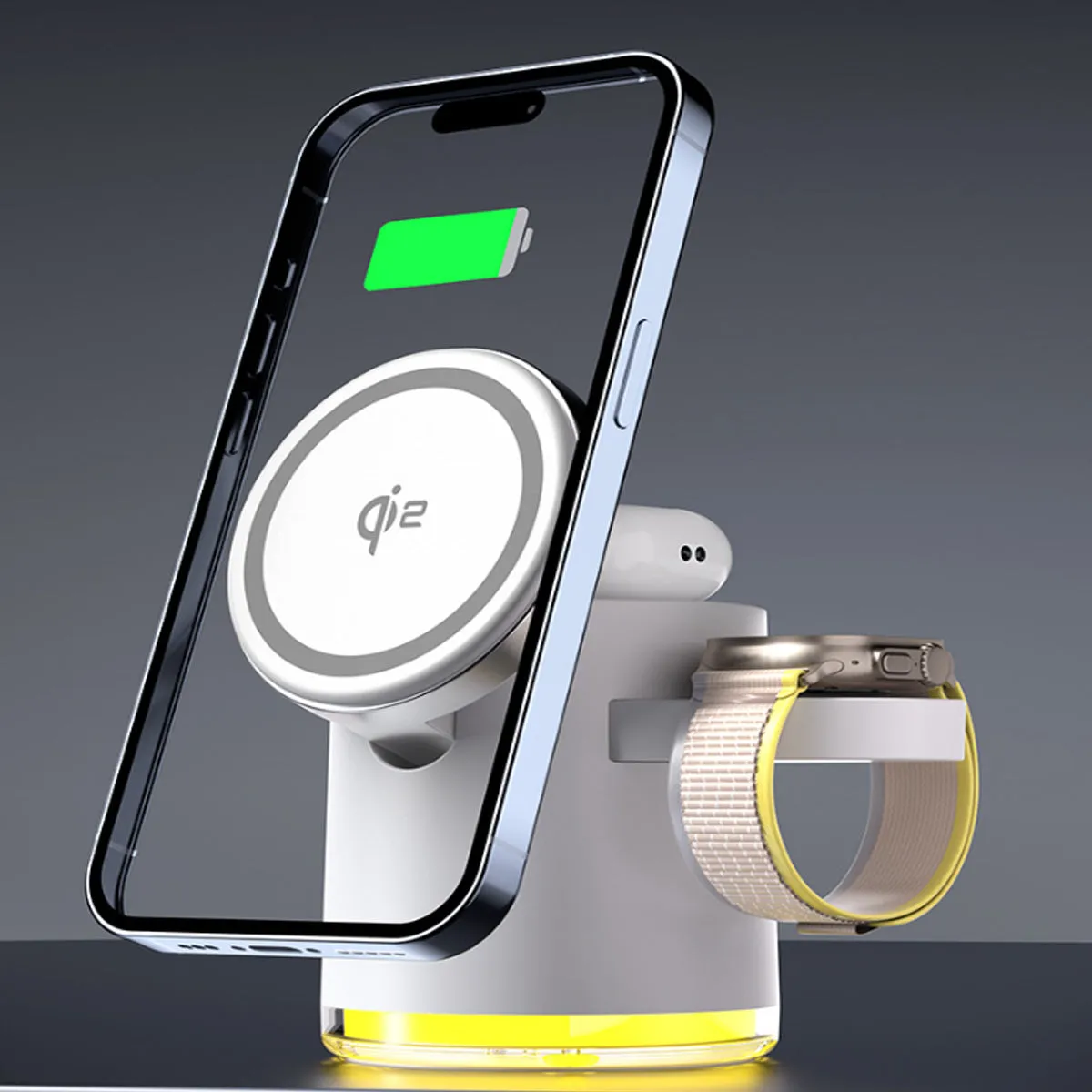 CLINGOMATIC Charging Station 3 In 1 Wireless Charger Stand With Halo Light