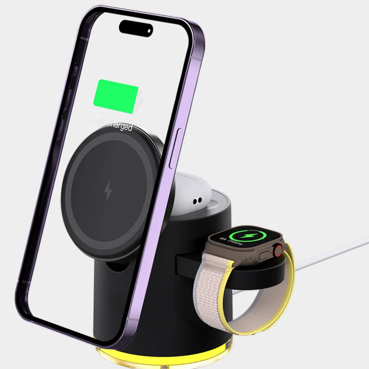 CLINGOMATIC Charging Station 3 In 1 Wireless Charger Stand With Halo Light