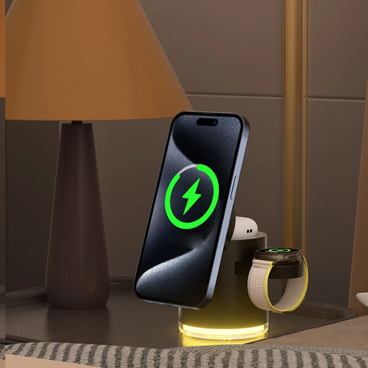 CLINGOMATIC Charging Station 3 In 1 Wireless Charger Stand With Halo Light
