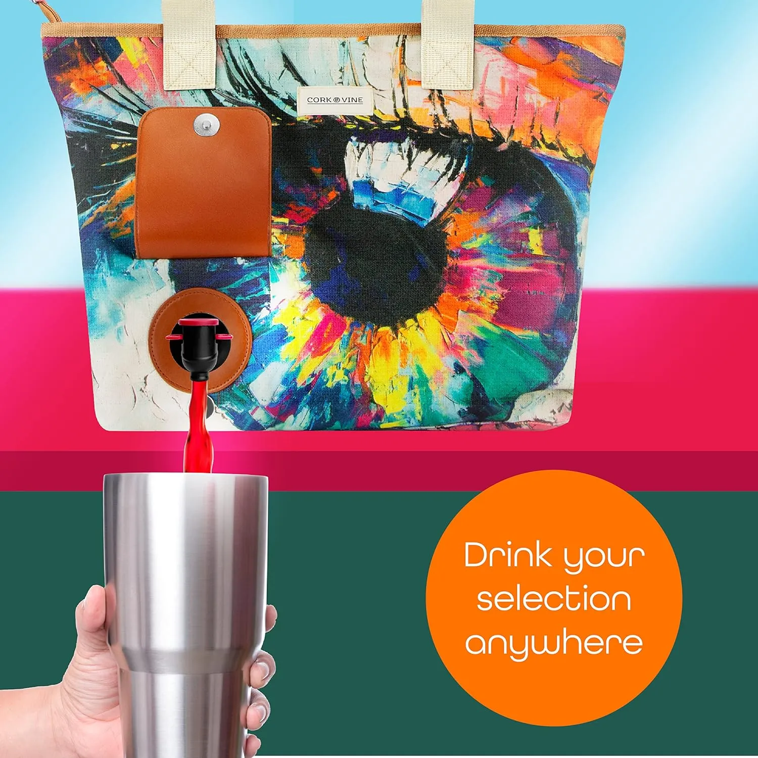 CORK & VINE Wine Tote Bag, Insulated Leakproof Wine Cooler Bag with Nautical Rope Strap | 3x 1.5 Liters Beverage Bag Included