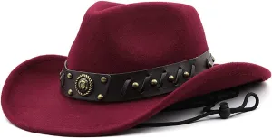 Cowboy Hat for Men Women Classic Roll Up Brim Fedora Jazz Hat Cowgirl Hat Felt Hat Western Cowboy Cap with Belt (US, Alpha, One Size, F)