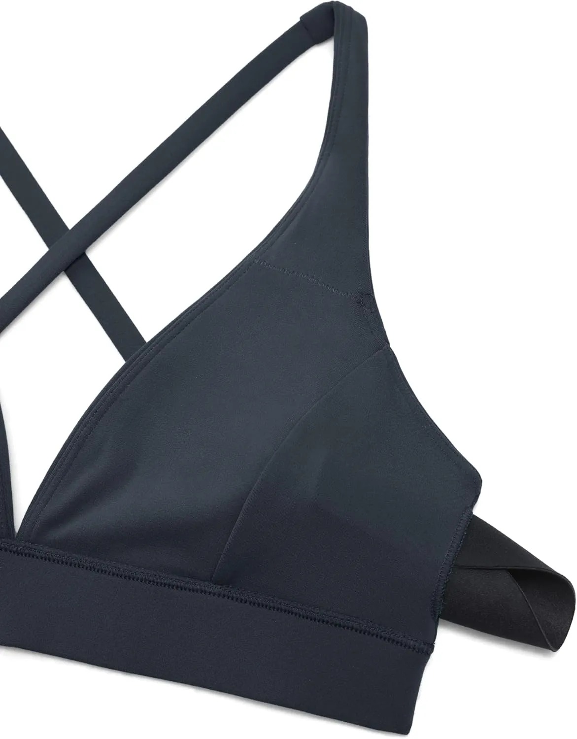 CRZ YOGA Butterluxe Deep V-Neck Sports Bras for Women - Spaghetti Strap Criss Cross Padded Top Low Coverage Wireless Yoga