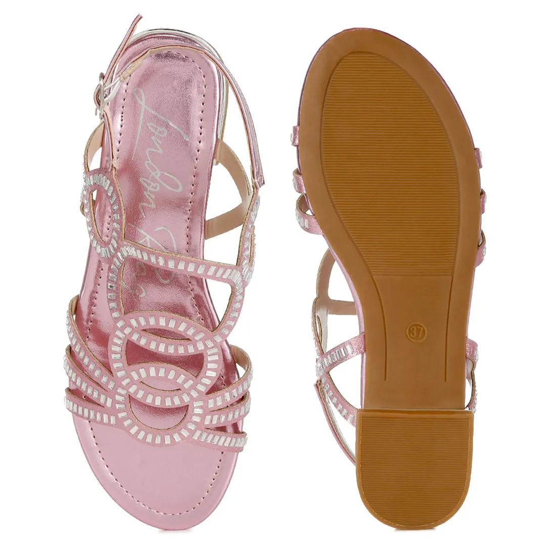 Cut Out Detail Rhinestone Flat Sandals
