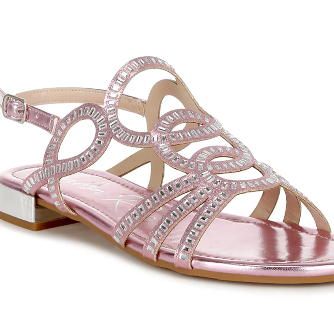 Cut Out Detail Rhinestone Flat Sandals