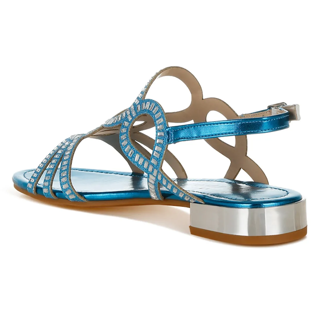 Cut Out Detail Rhinestone Flat Sandals